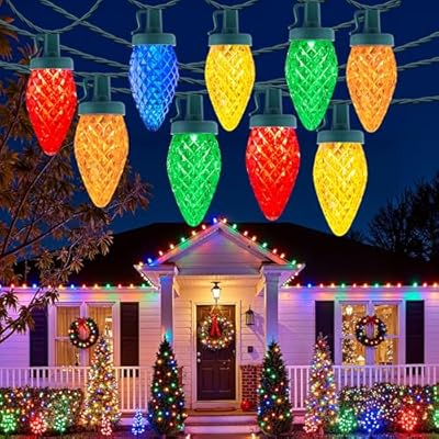 C9 LED Christmas Lights Outdoor, 97ft 150 LED Waterproof Strawberry Christmas Decorations String Lights, Plug in Vintage Christmas Tree Lights for Outside, Roof, Patio, Wedding, Party, Multicolor