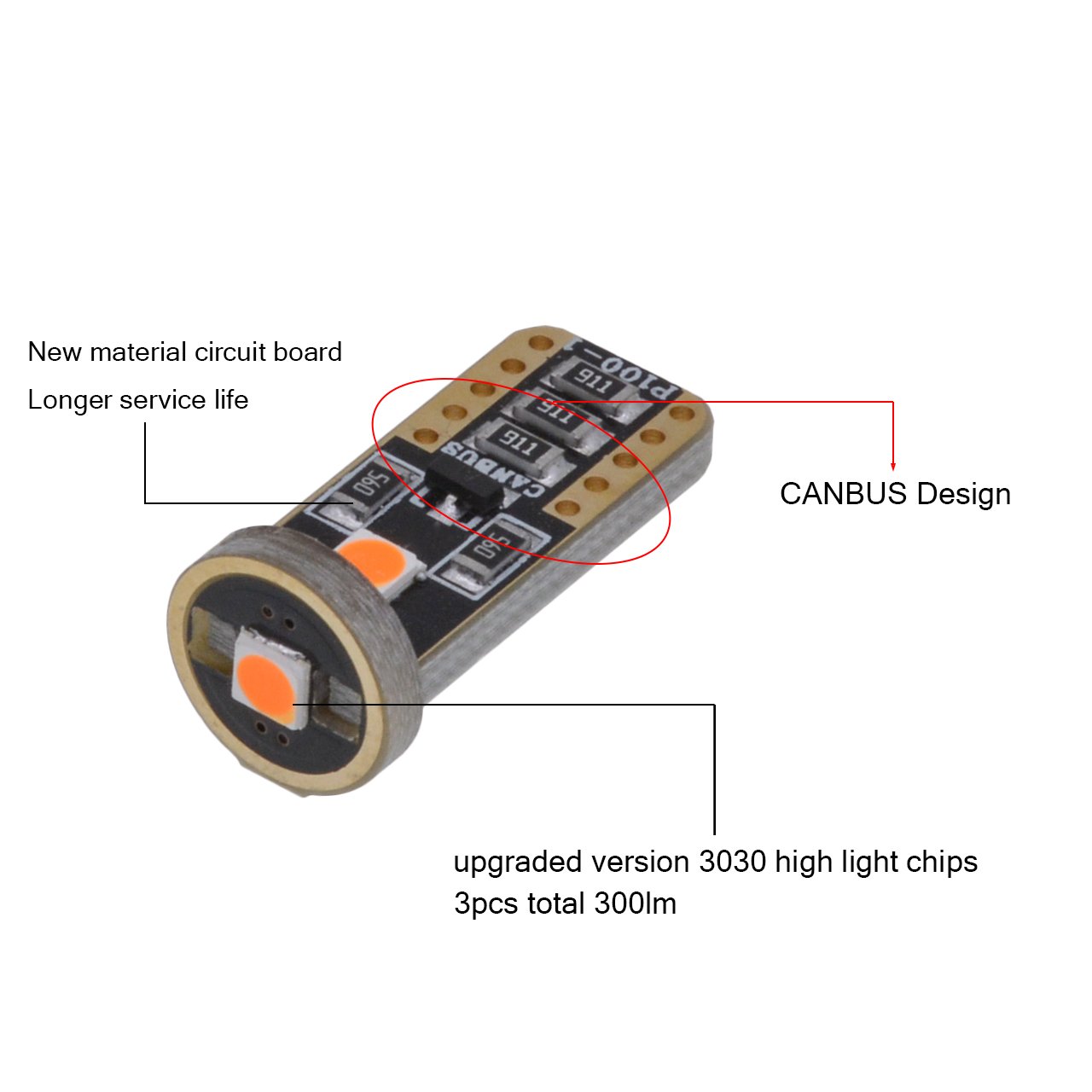 KATUR T10 Canbus - Bombillas LED ámbar para coche, T10, W5W, 3 SMD 5050, superbrillantes, 194, 168, 175, 192, 2825, cuña, LED, fuente de repuesto para luces de coche