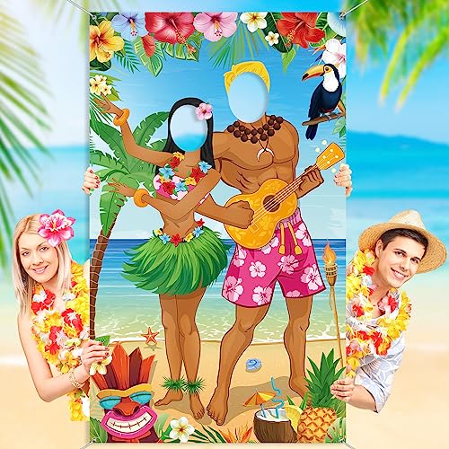 Capoda Hawaiian Party Decorations Luau Couple Photo Prop Hawaiian Photo Backdrop Background Tropical Beach Prop Couple Door Banner for Summer Luau Party Favors Supplies