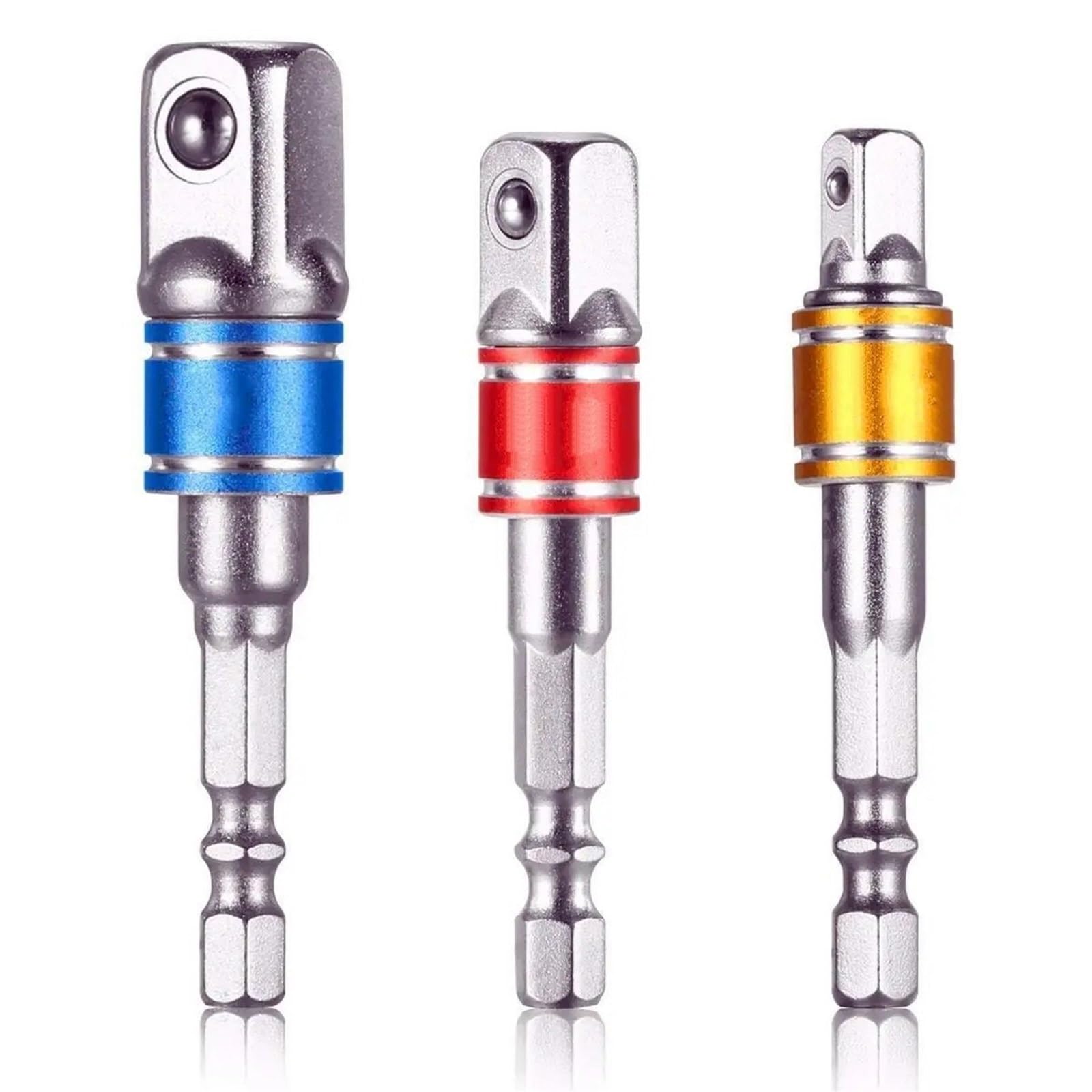 Zestaw Adapterów Nasadek Udarowych Z Chwytem Sześciokątnym 1/4" 3/8" 1/2", Konwerter Przedłużający Zestaw przedłużek(Silver 3Pcs)