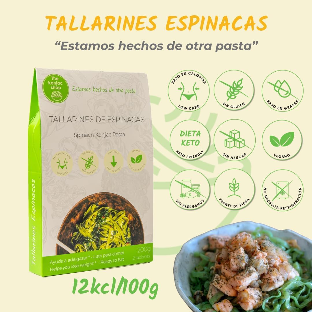The Konjac Shop - Pack de 6 Unidades de 270g Pasta Shirataki Sin Gluten Bajo En Calorias y Carbohidratos Aptos Para Veganos, Dietas Keto, Low Carb