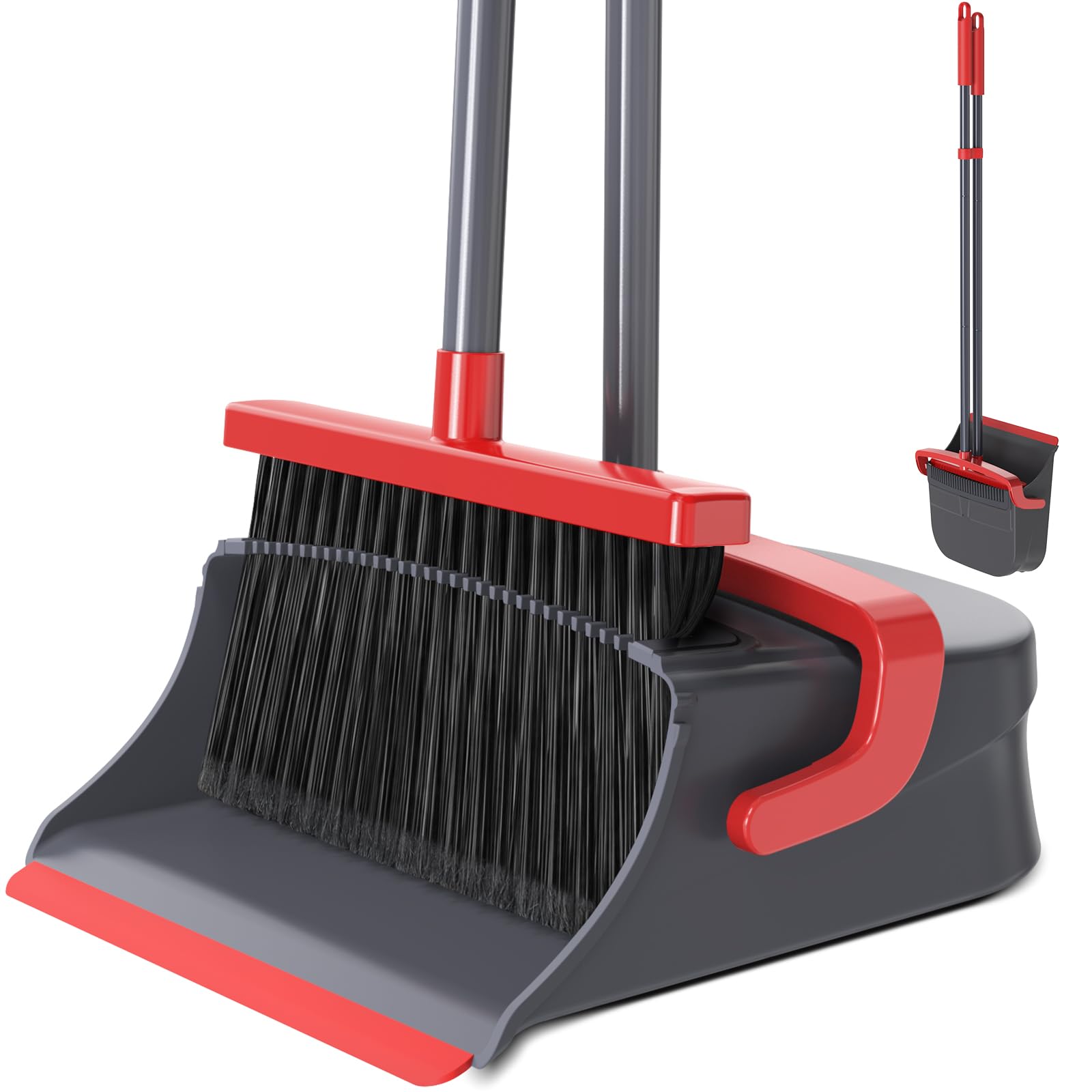 Zeawec Broom and Dustpan Combo Set, Long Handle Upright Self-Cleaning