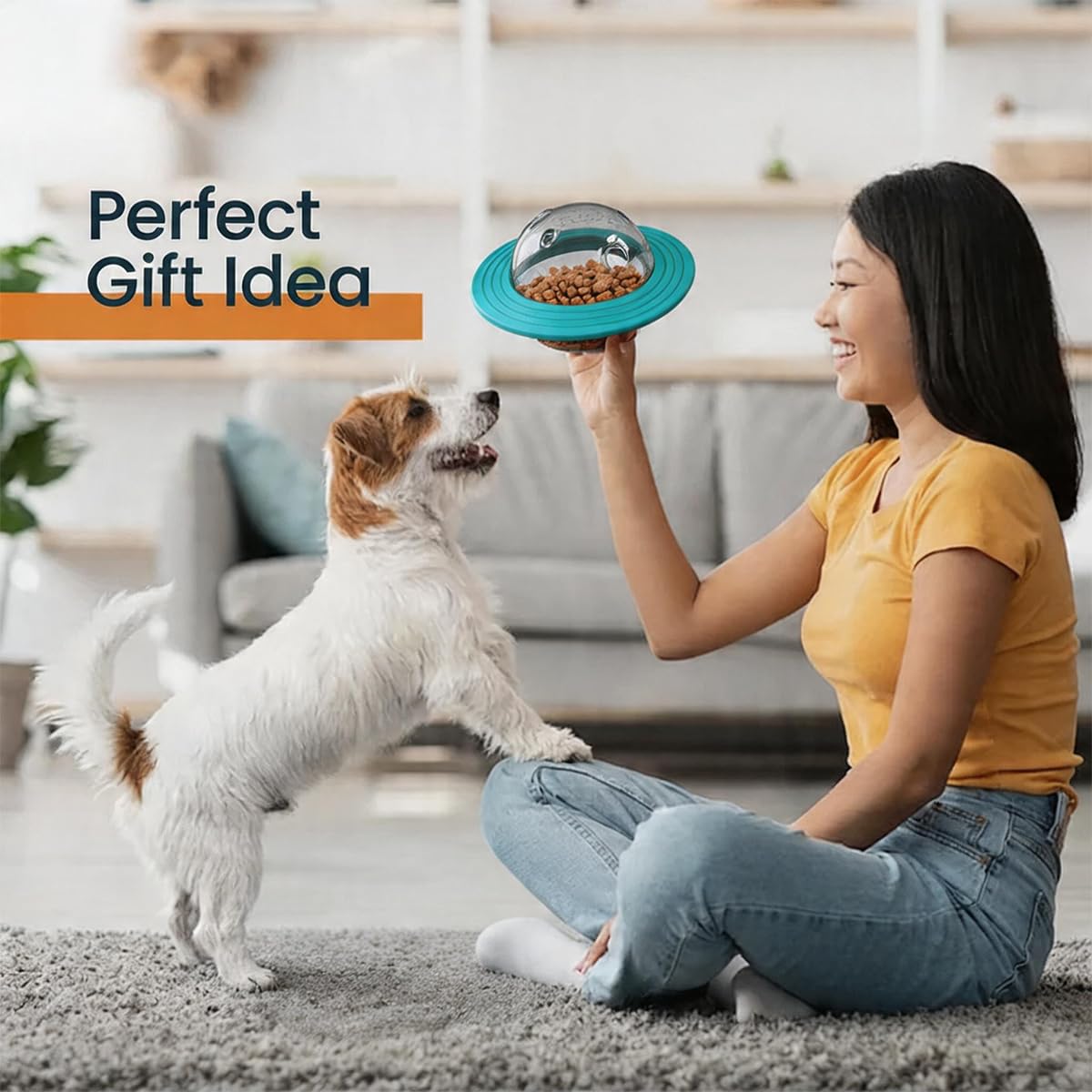 UFO Robot Planet - Juguete interactivo para perros, rompecabezas dispensador de golosinas para perros grandes y pequeños, estimulación cerebral de enriquecimiento y alimentador lento para