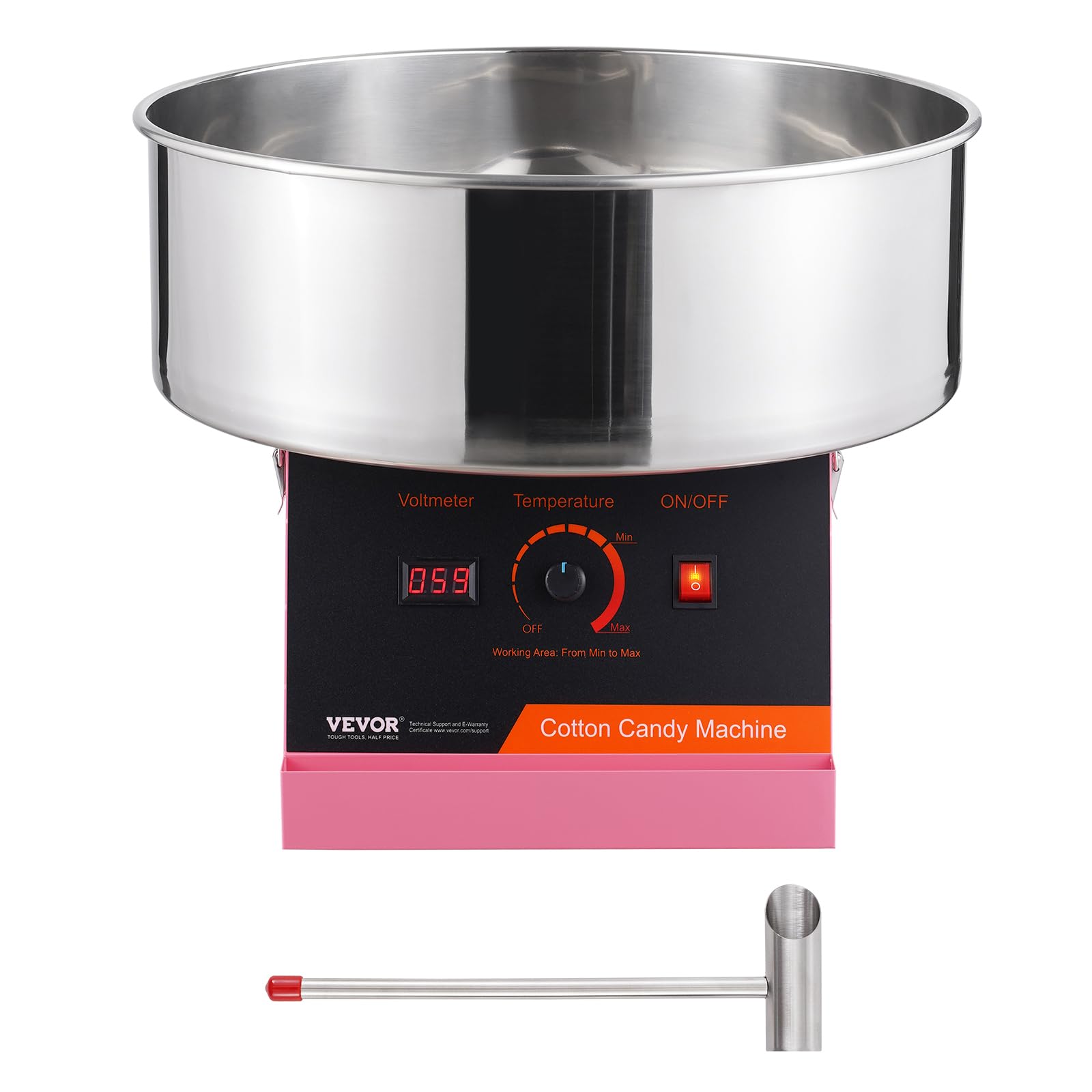 VEVOR Machine à barbe à papa électrique, 1000W, appareil à barbe à papa commercial avec bol en acier inoxydable et cuillère à sucre, parfait pour maison, anniversaire d'enfant, fête de famille (rose)