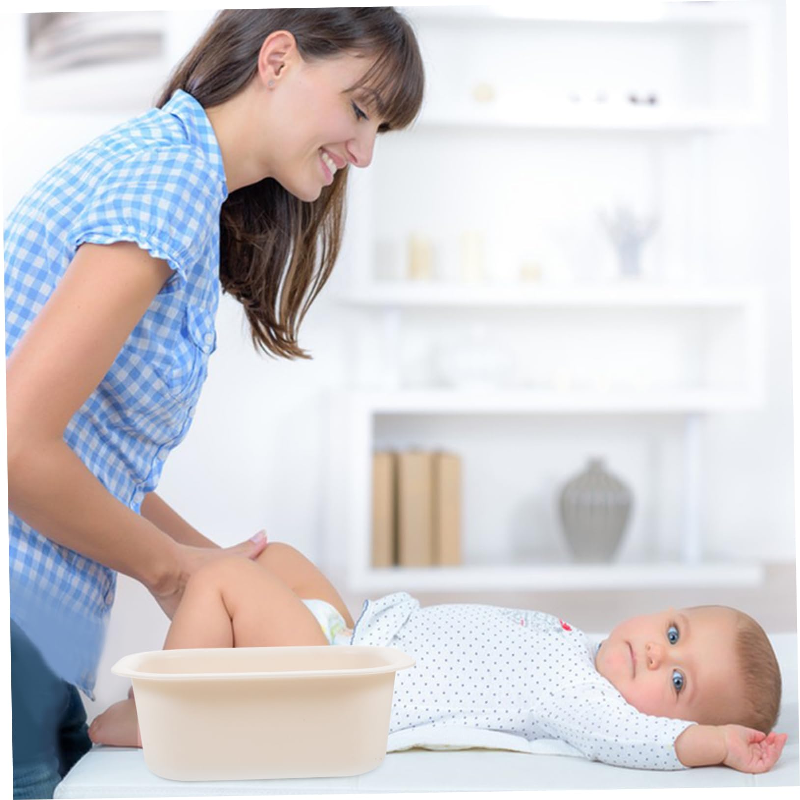 VICASKY Bassine pour Table à Bébé en Pp Beige, Simple et Pratique à Utiliser, Change Bain de Bébé