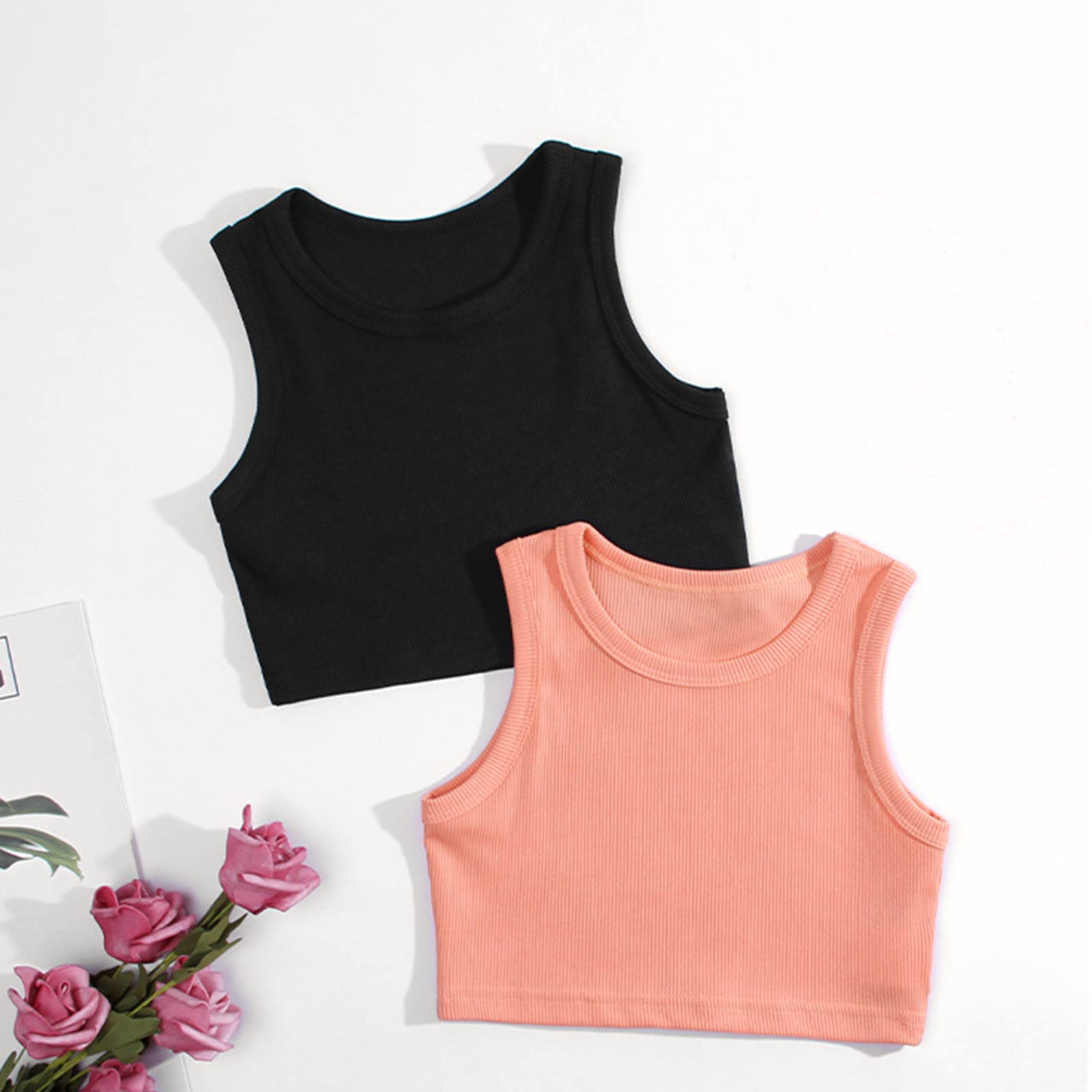 Baby Toddler Girls Dance Tank Top Ribbed Knit Crop Tank Top Sleeveless Sports Dance Top for Ballet Gymnastics Dancewear Pink