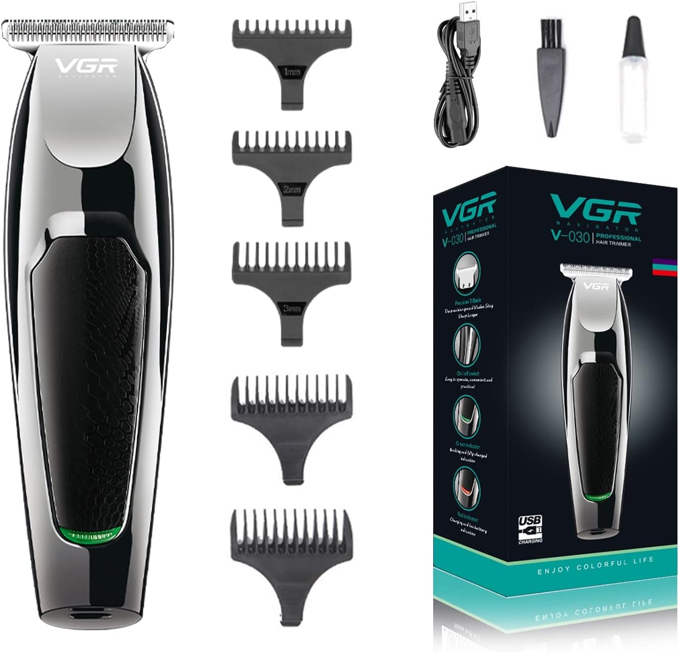 VGR V-030 Professional Hair Trimmer Runtime: 100 min Trimmer for Men (Black)