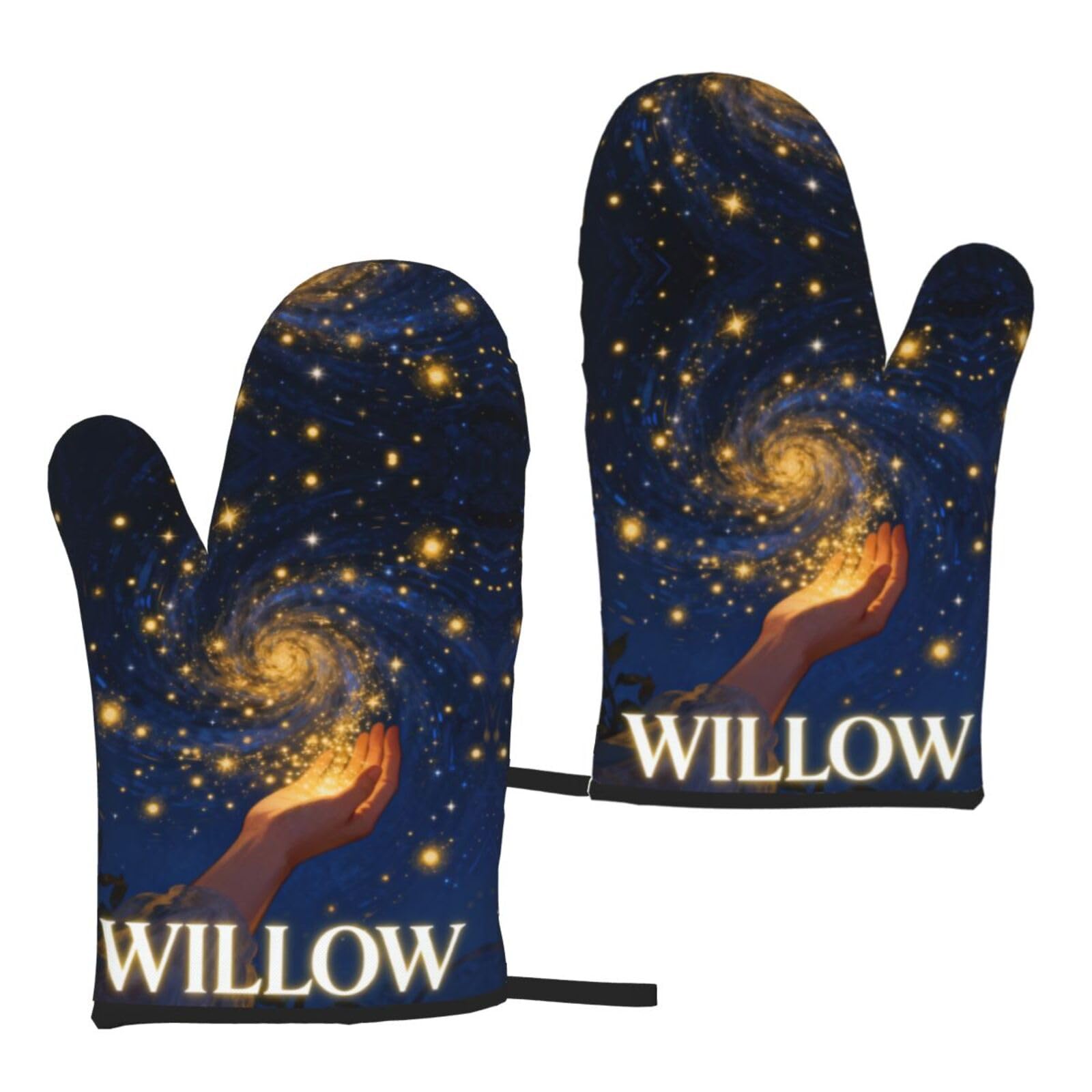 Personalized Oven Mitts with Custom Name, Artistic Galaxy Starry Night Heat Resistant Kitchen Pot Holders for Cooking Baking, Unique Housewarming Birthday for Women Men - 1 Pair