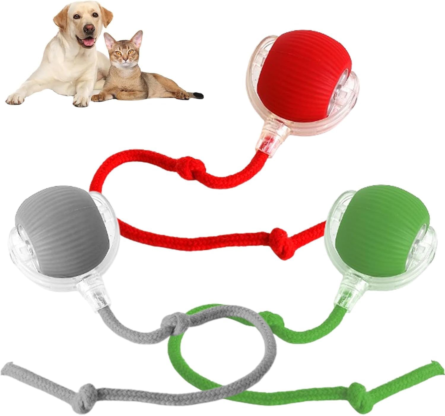 Interactive Cat Toys Ball,Upgraded Automatic with Elastic Tail Rope and USB Charging.Stimulates Hunting Instincts/Promotes Exercise.Interactive Cat Toys for Bored Indoor Adult Cats (Green+Red+Gray)
