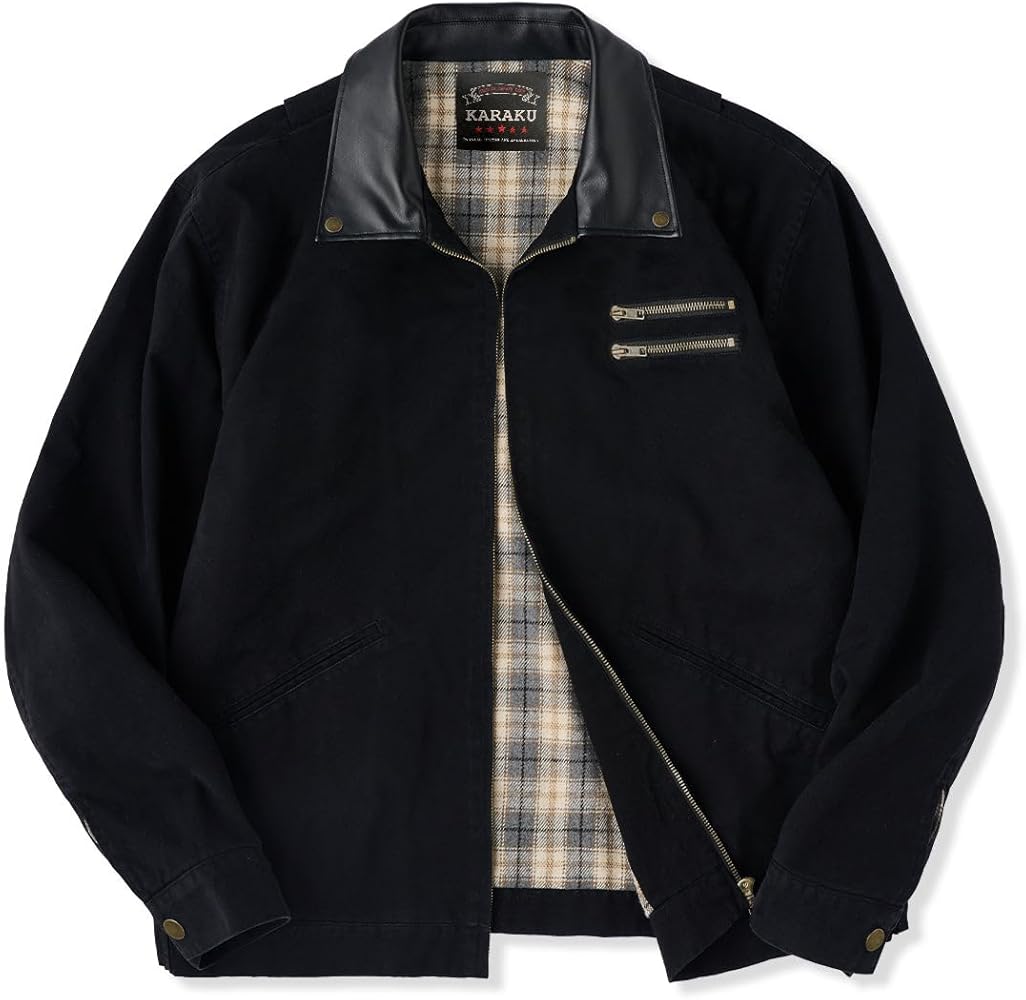 KARAKU 裏起毛チェック柄デトロイトワークジャケット Amazon | [karaku] メンズワークジャケット 襟異素材切替 裏起毛