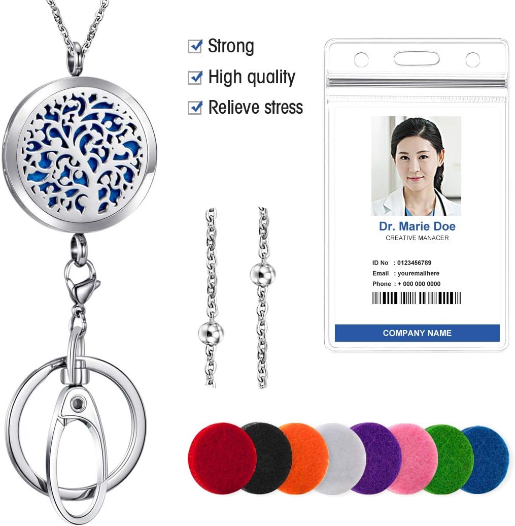 Fashion Badge Lanyard Necklace for Women Super Strong Stainless Steel Beaded Chain Lanyard with ID Badge Holder and Keys Breakaway Essential Oil Diffuser Lanyard for Nurse Teachers
