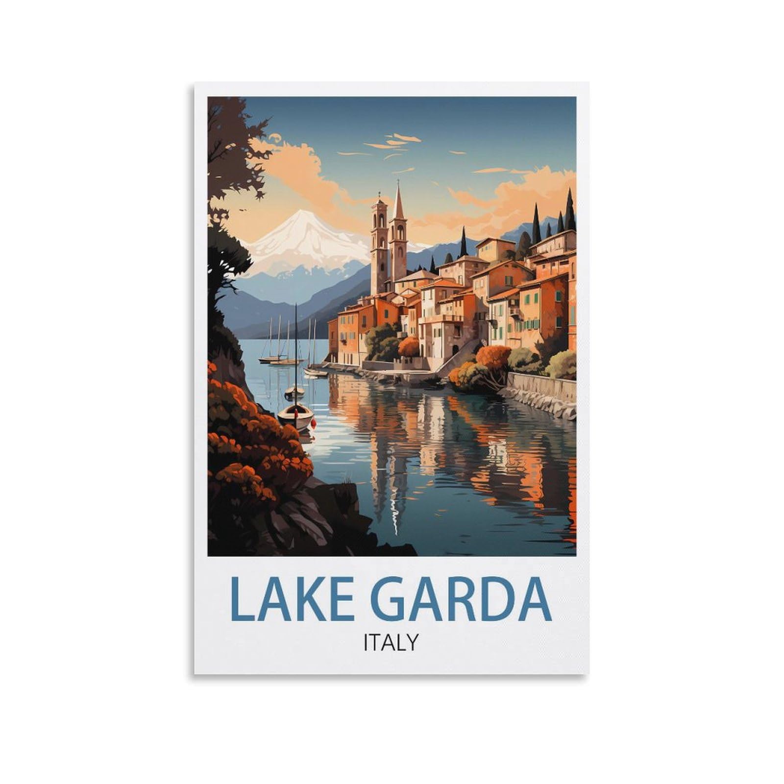 Lolwnni Unframe-Style Lake Garda Italy Vintage Travel Poster 12X18inch(30X45cm) Canvas Wall Art Print Picture Paintings For Living Room Bedroom Decor