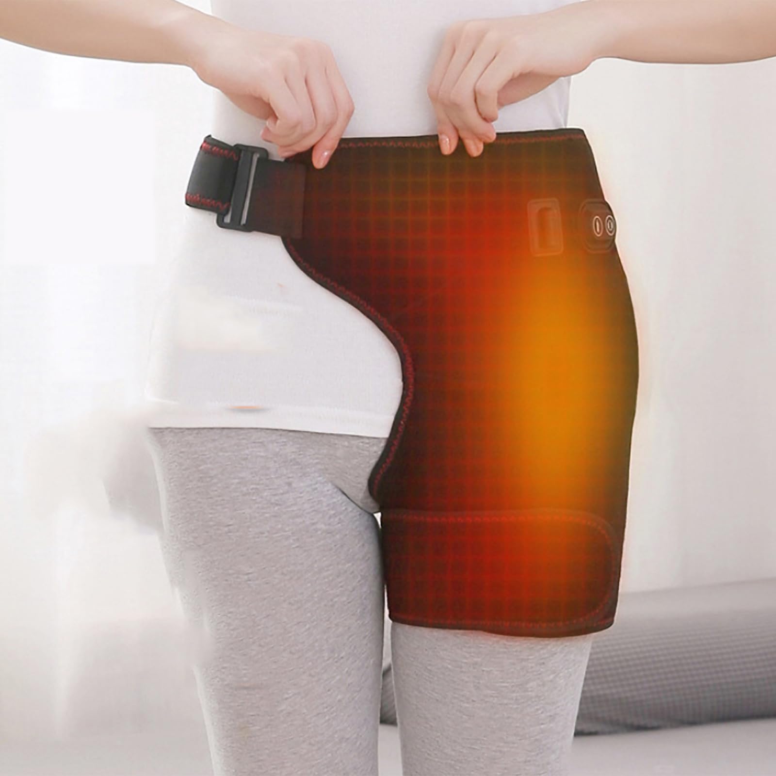 Wärmegürtel Für Hüfte Und Oberschenkelrückseite Mit Moxibustions- Und Massagefunktion, 3 Temperaturstufen Und Vibrationsmodus, Tiefenwirksame Massage, Verstellbare Beinschlaufen