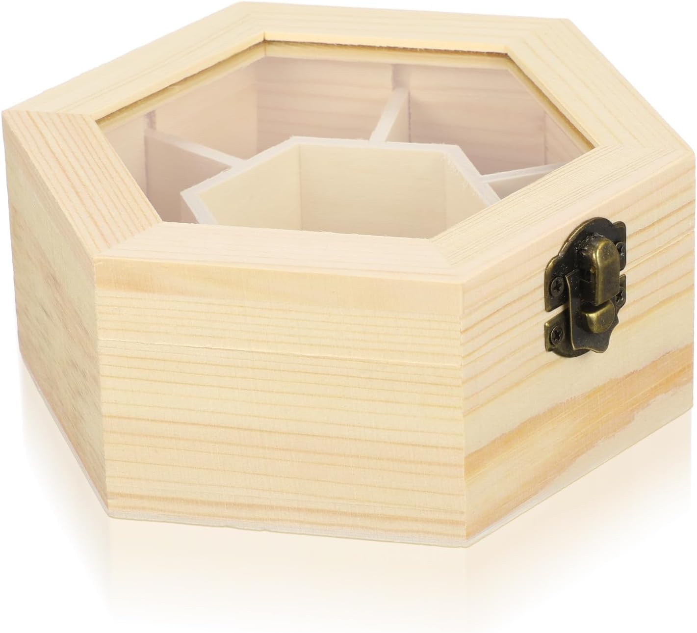 Wooden Hexagon Jewelry Box DIY Storage for Earrings and Drawer