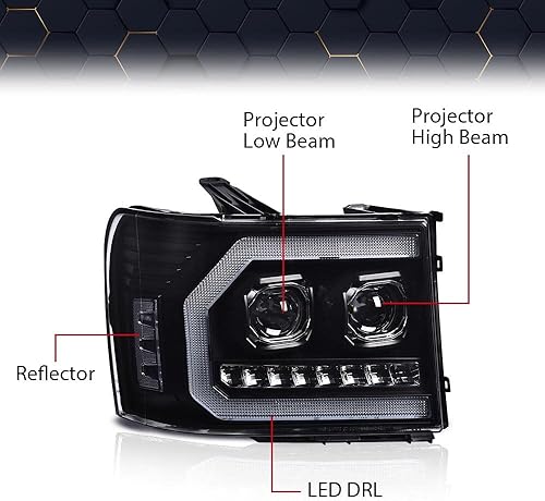 Vista 72 de PIT66 Conjunto de faros delanteros compatible con GMC Sierra 1500 2500HD 3500HD 3500HD 2007-2013, faros halógenos laterales del conductor