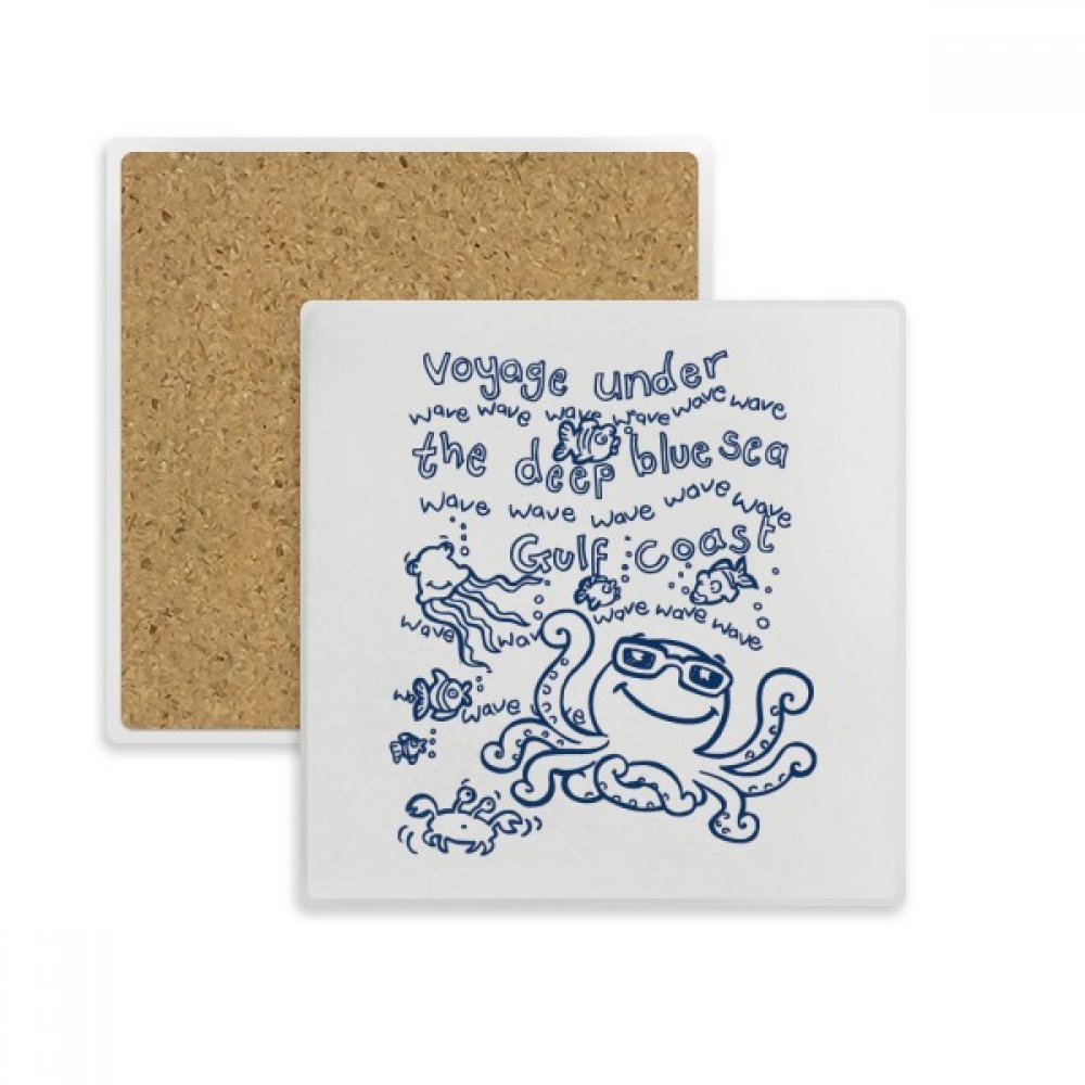 Dessous de verre carré poulpe bleu marine absorbeur de boissons pour tasse