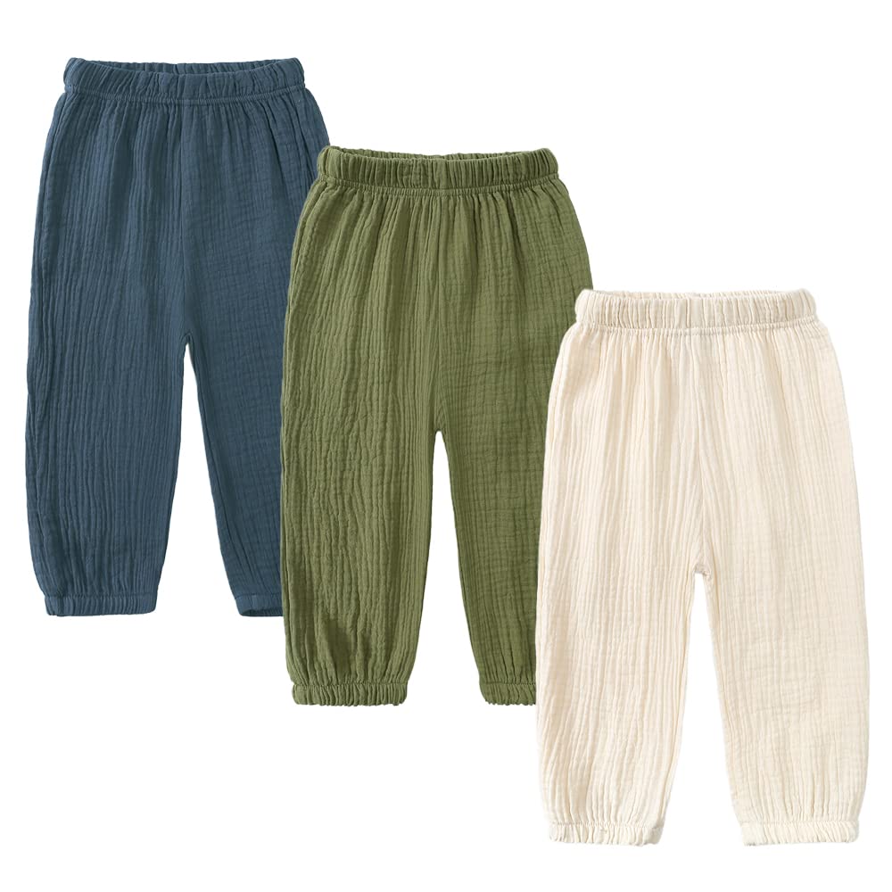 MYGBCPJS Baby Boys Girls Cotton Linen Trousers Kids Casual Ankle Pants Loose Long Bloomers