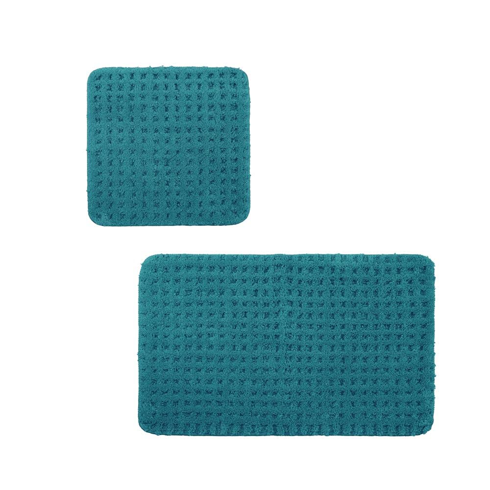 PANA® Flauschiges Badvorleger Set • Flauschige und rutschfeste Badematten • Weiche Mikrofasern • Badteppich 2er Set: WC Vorleger ohne Ausschnitt 45 x 45 cm + 50 x 80 cm • Farbe: Türkis