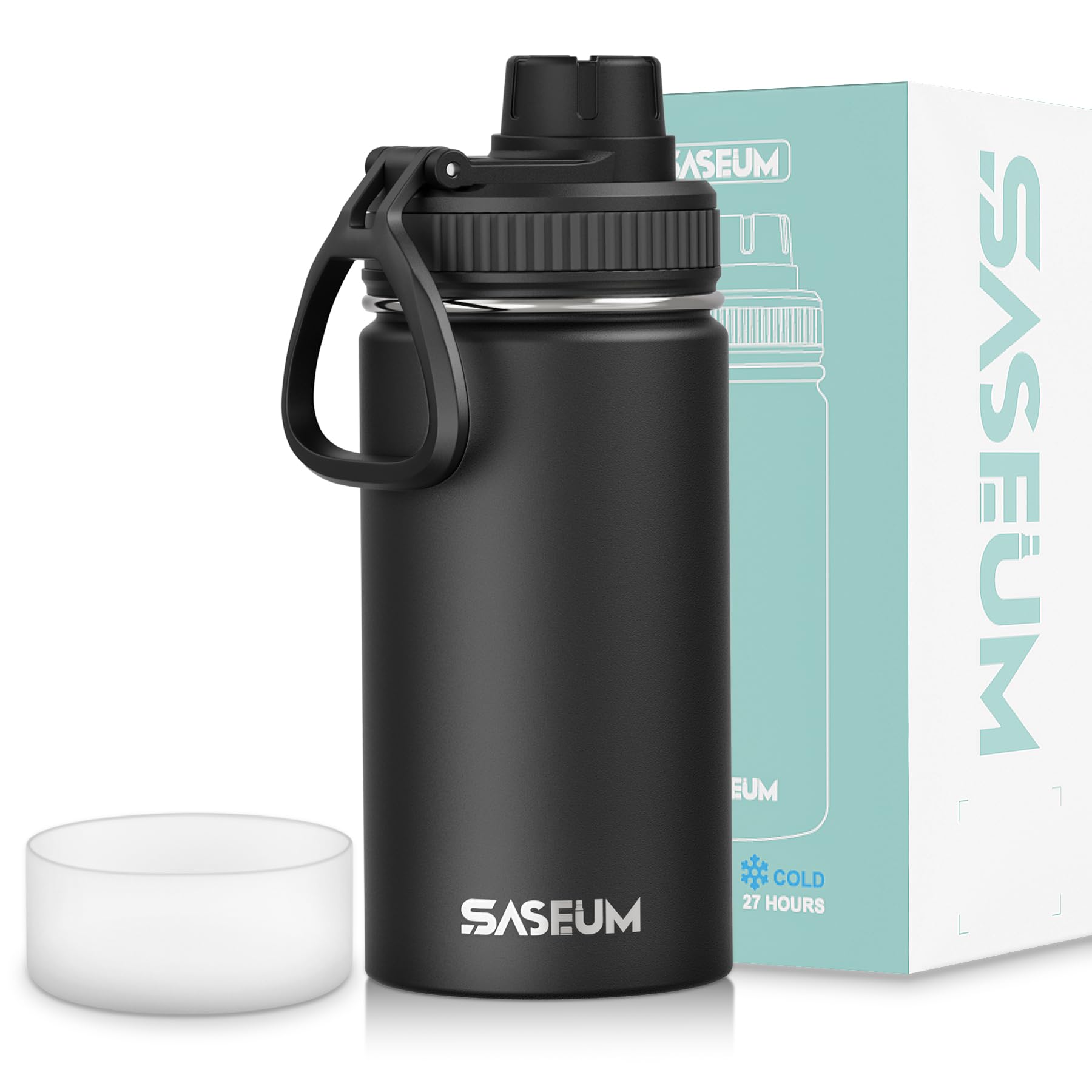 SASEUM Kids Sport Water Bottle 12oz Stainless Steel Double Wall Vacuum Thermal Mug with Leak Proof Spout Lids