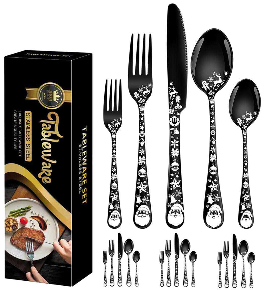 Couverts en acier inoxydable à motif unique du Père Noël pour table de réveillon