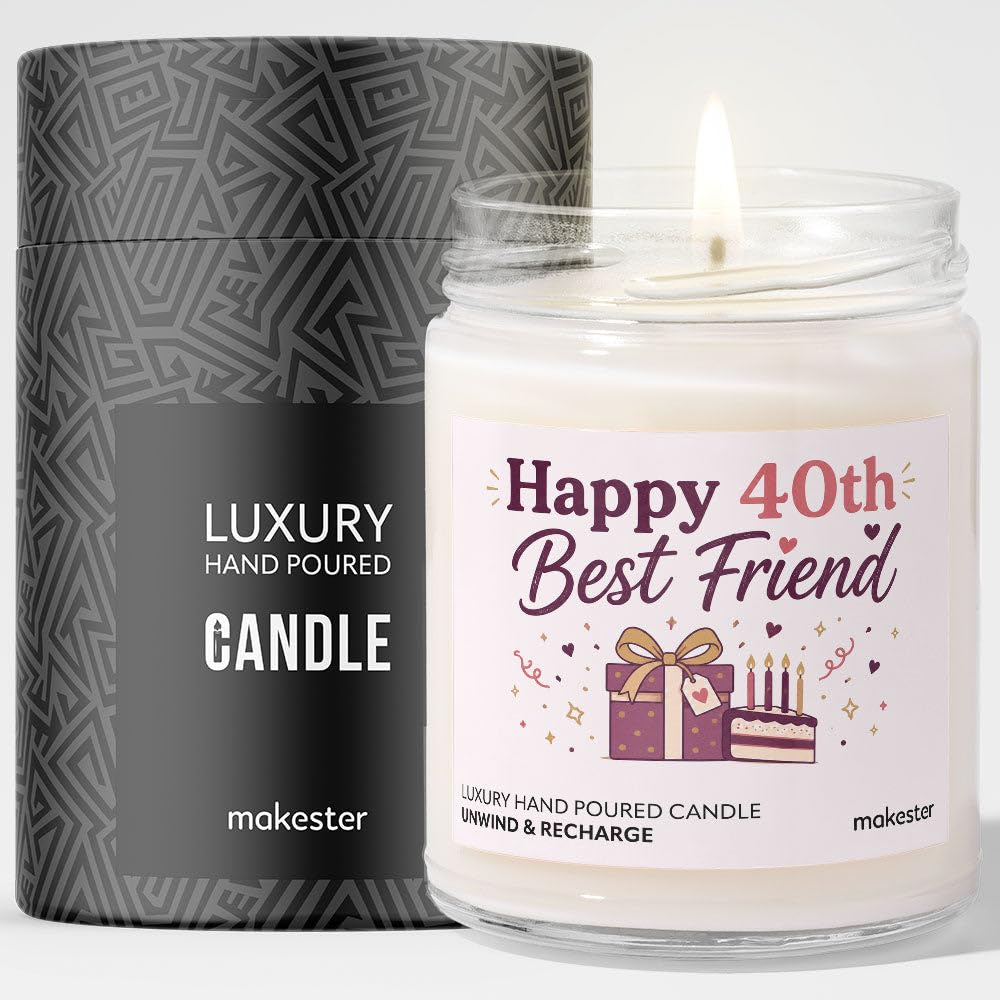 40th Birthday Gift for Best Friend - Luxury Soy Wax Candle - Vanilla, Jasmine, Sugared Almond - Makester — image 1