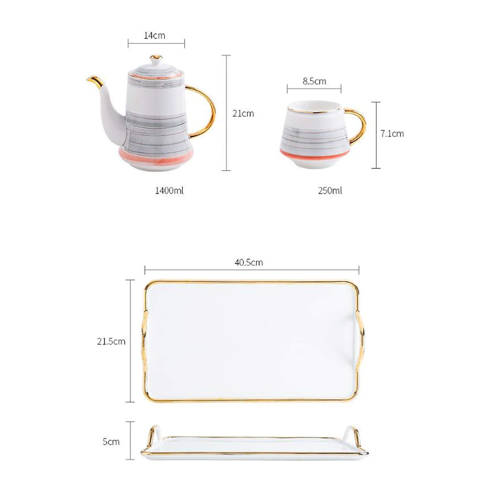 Zestaw filiżanek do espresso, kubki kawy, herbata nordycka ceramiczna kreatywna filiżanka gospodarstwa domowego popołudniowy kwiat zestawy czajników, szary-1.4L