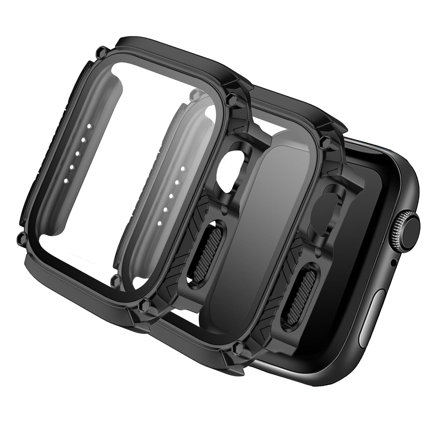 AEXUTDA Case for Apple Watch Series 49mm Ultra2 Ultra with Tempered Glass Screen Protector, iWatch Full Protective Hard PC Bumper Face Cover for Men&Women 49mm - Black