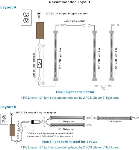 Vista 5 de Litever Kitchen Under Cabinet LED Lighting Kits,3 PCS 1 Feet Super Bright LED Light Bars per Set, Daylight White 20W 1000 Lumen Dimmable Plug in for