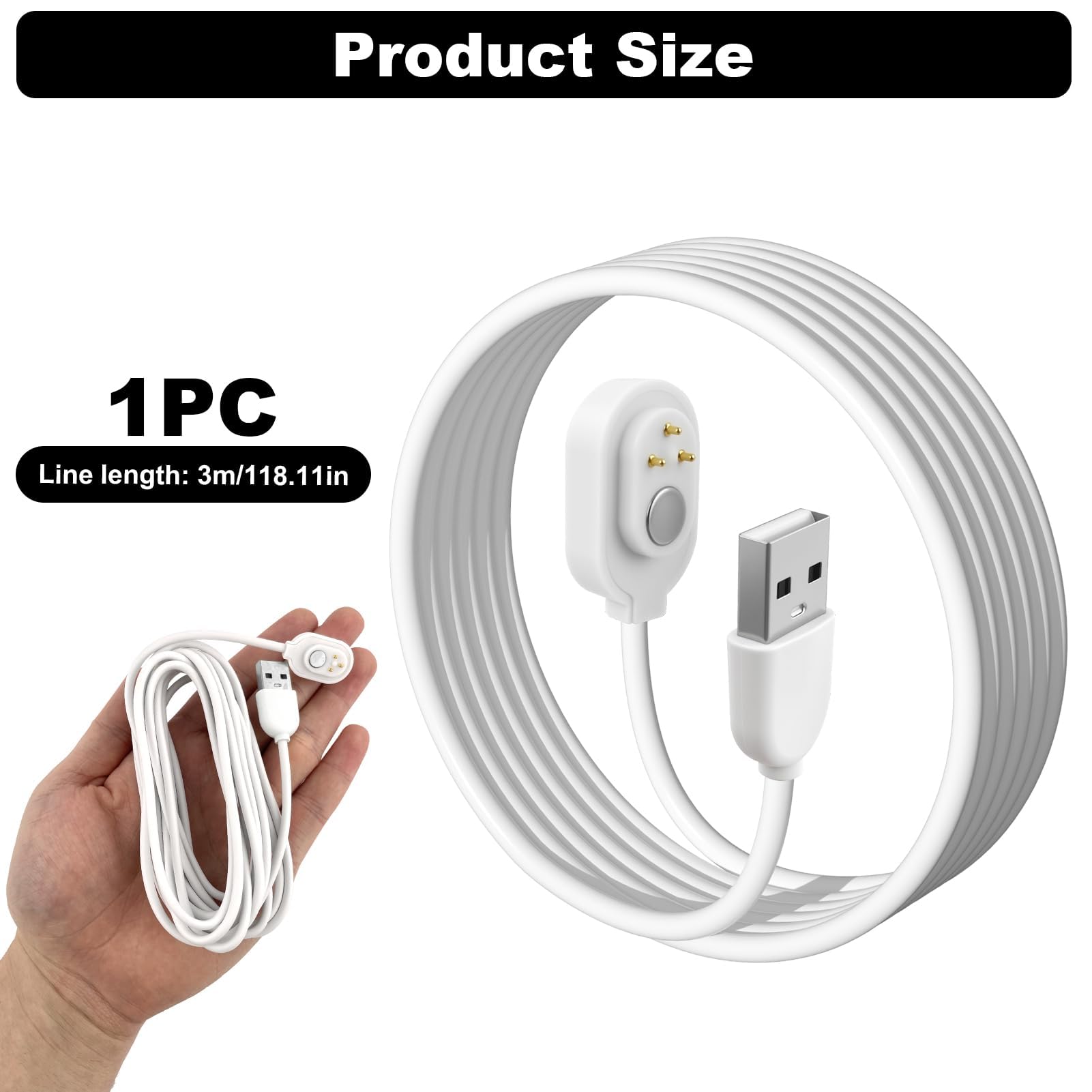 Cable De Alimentación Magnético Para Arlo Ultra/Pro 3/Pro 4 - 3 Metros, Resistente A La Intemperie, Carga Continua
