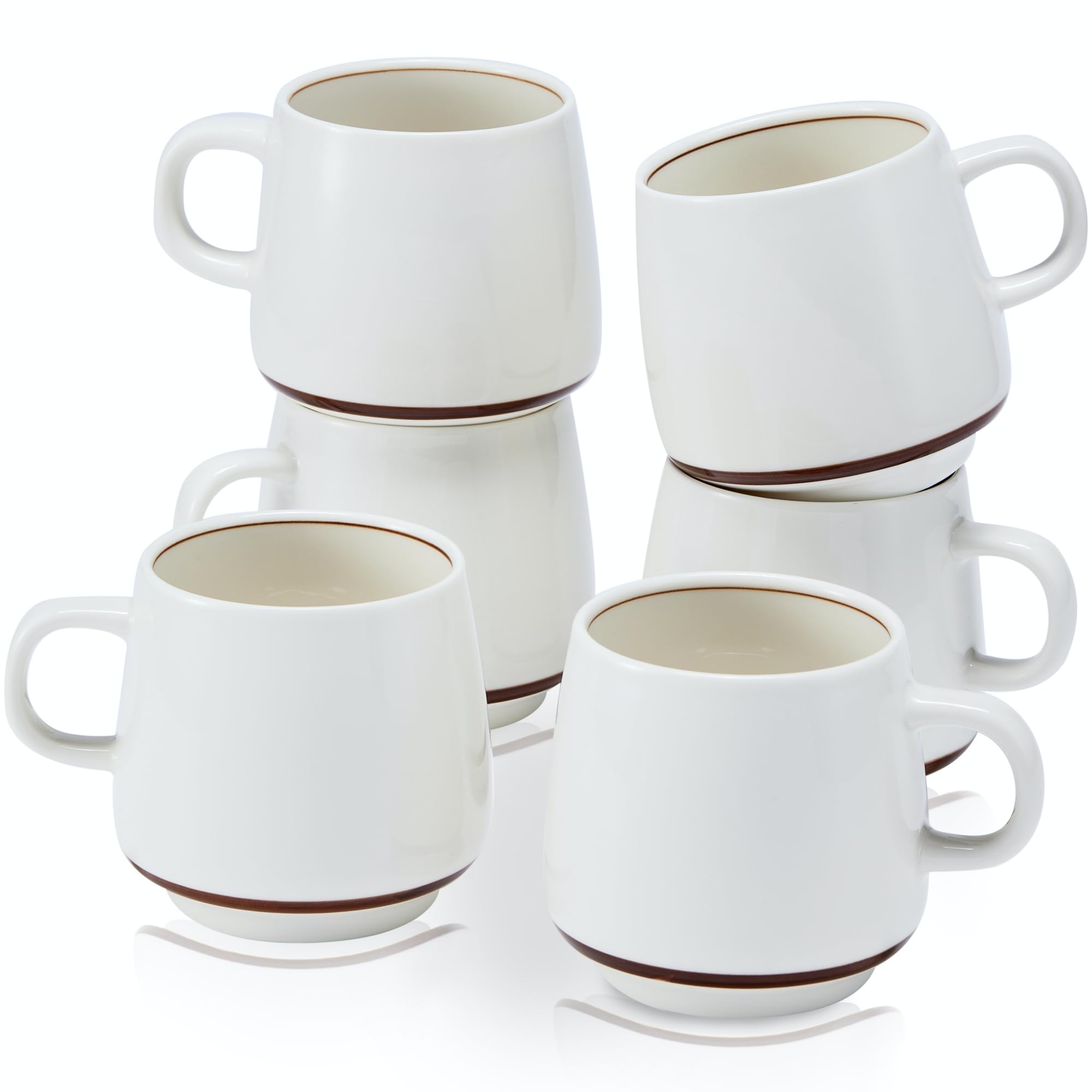 11 Ounce Porcelain Coffee Mugs Set of 6 with Handle Perfect for Coffee, Tea, Milk, Chocolate and Latte, Ceramic Coffee Cups Set for Man and Woman (Brown)