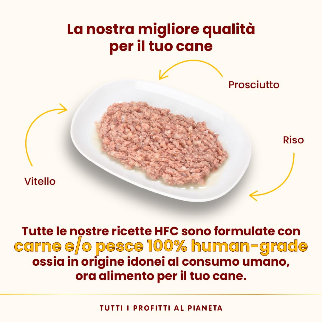 Almo Nature HFC Natural Alimento Umido per Cani Vitello con Prosciutto 95g Confezione da 24