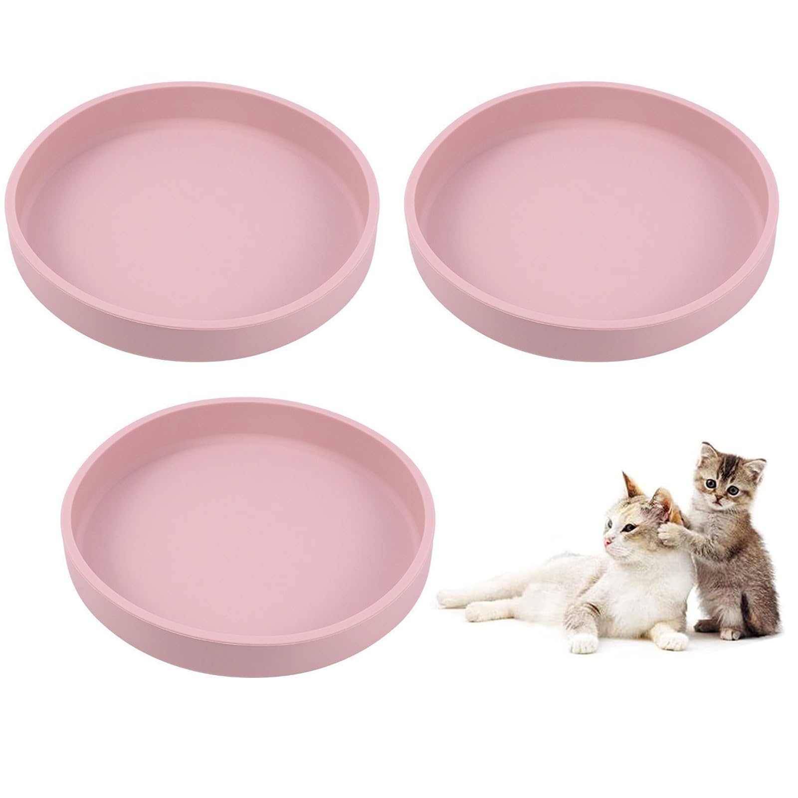 Silicone Dog Bowl Shallow Cat Food Bowls, 6 Inch Wide Cat Bowls Whisker Friendly, No Spill Less Mess Dog Plates for Dry and Wet Food, Set of 3 Puppy