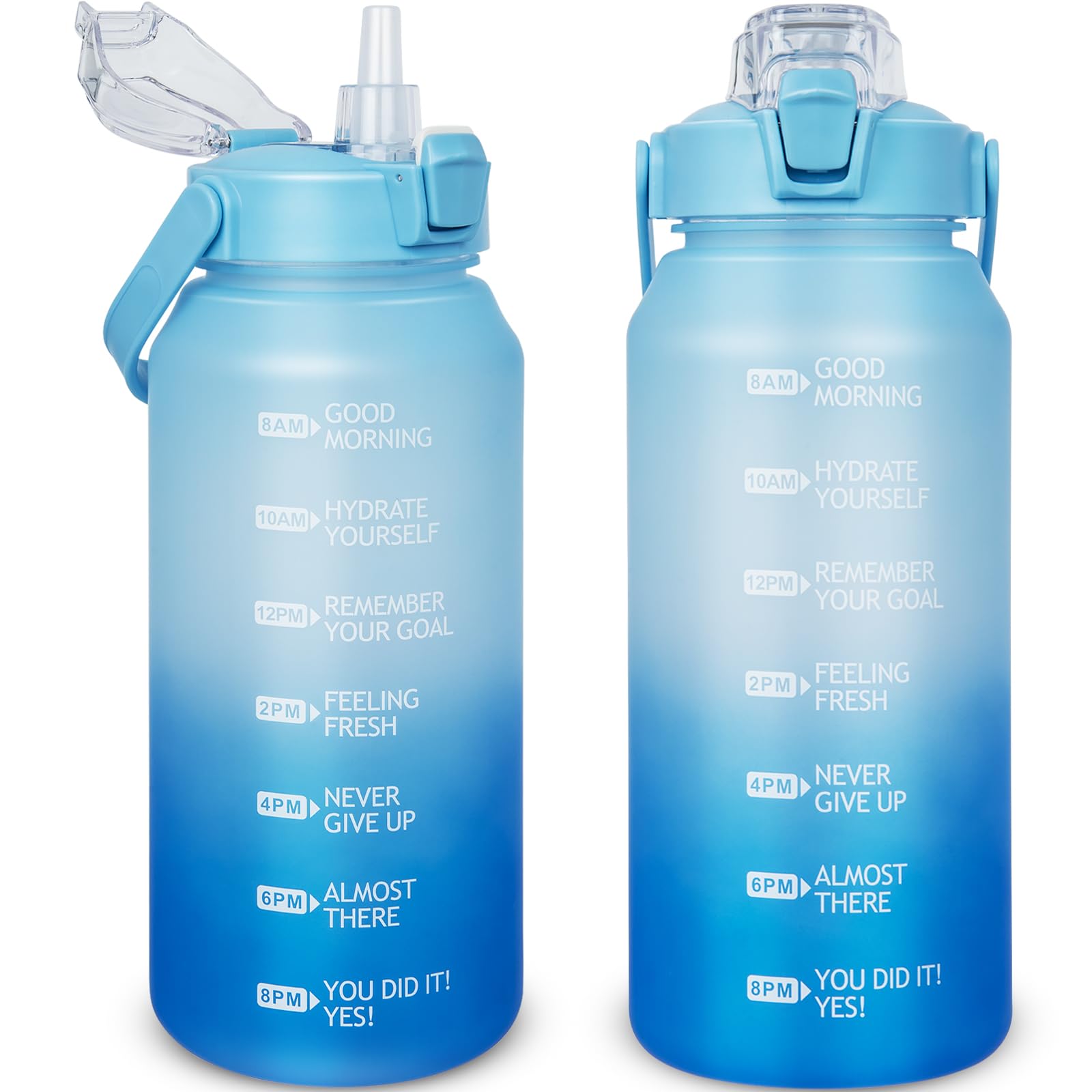 DEARRAY 2l Tritan Trinkflasche mit Strohhalm & Zeitmarkierung 2 liter BPA-frei Motivierend Wasserflasche mit Uhrzeit Große Sportflasche für Gym, Fitness, Wandern Sport & Freizeit