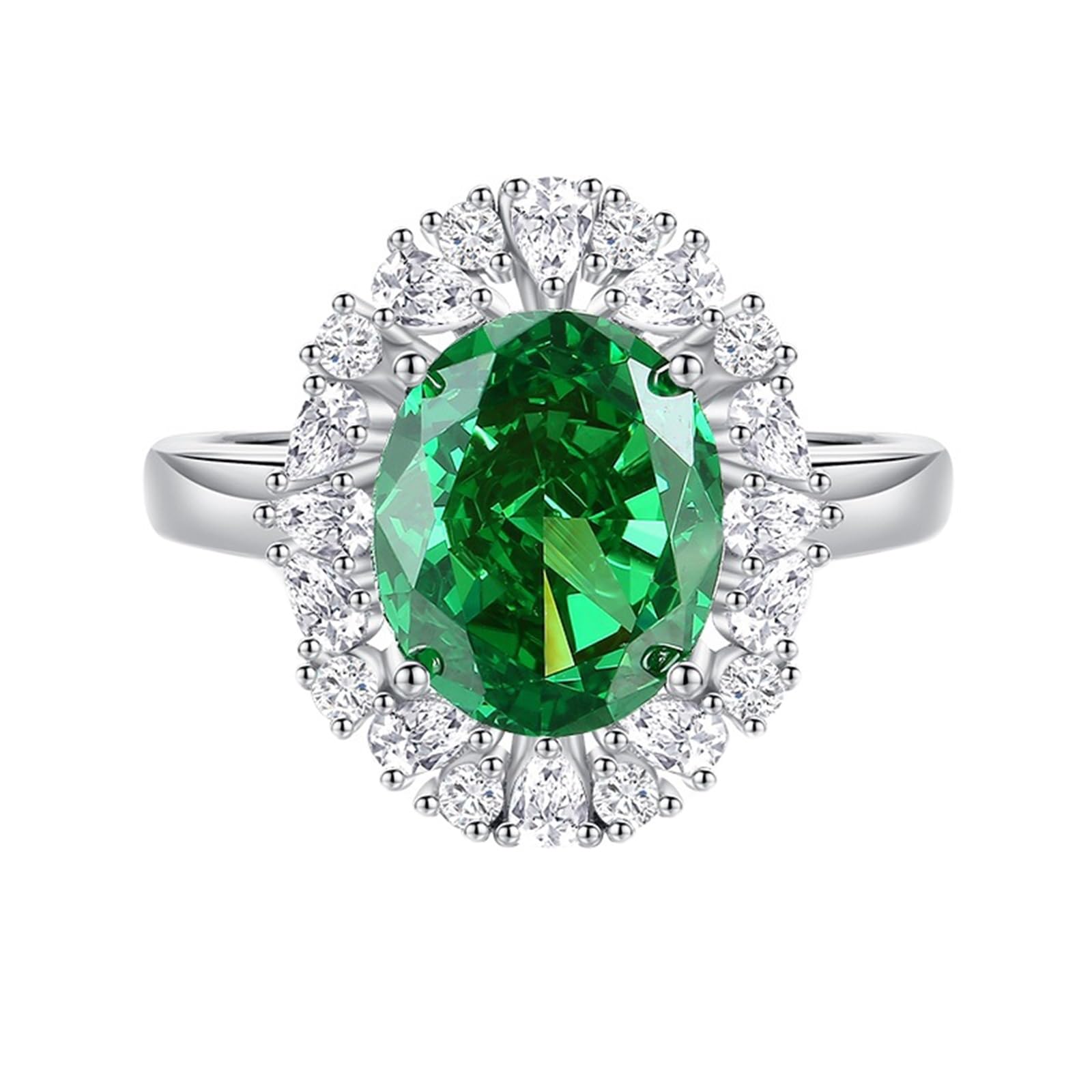 Anillo de oro blanco de zafiro creado, anillo de boda, elegante anillo de compromiso Halo con zafiro creado 5 ct