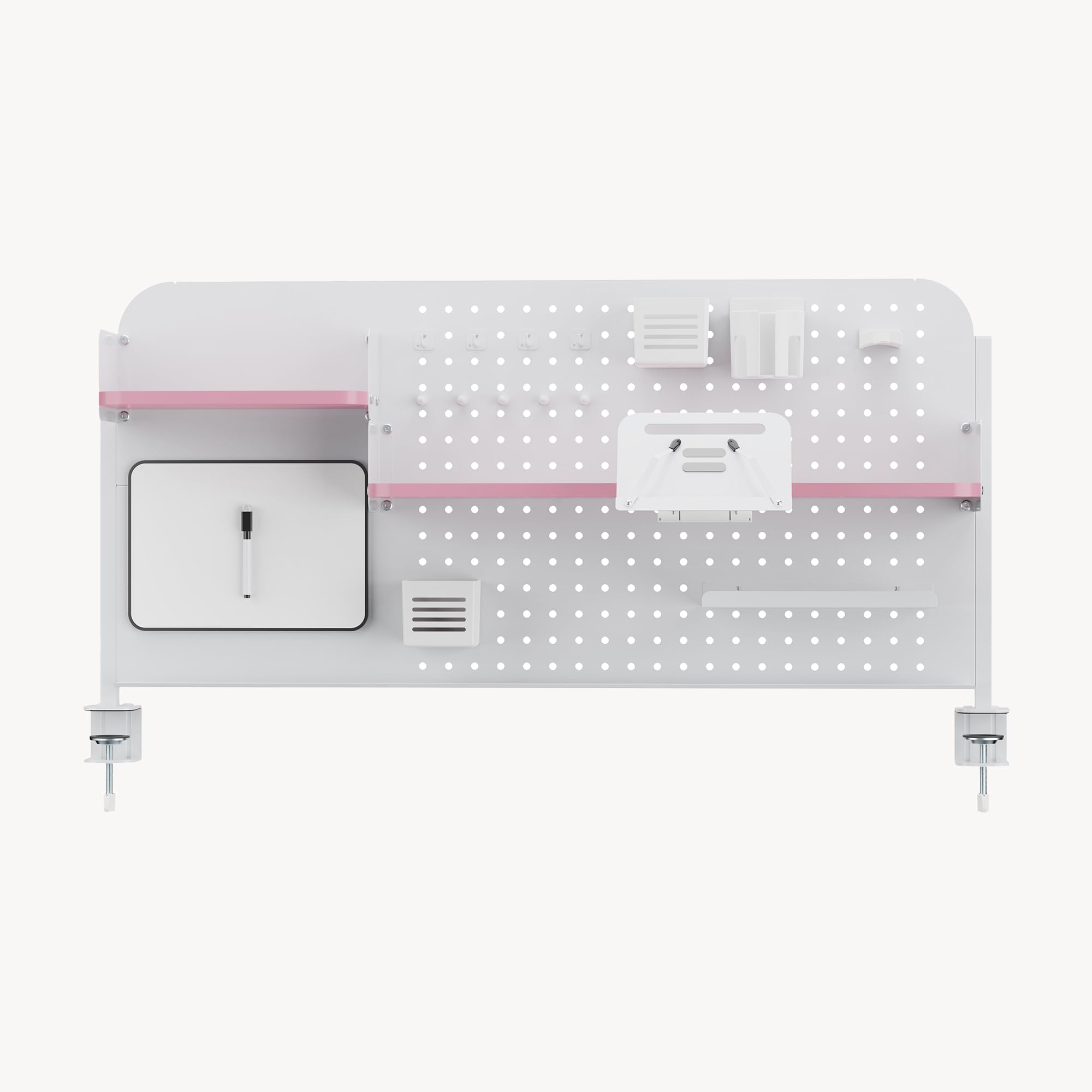 [en.casa] Schreibtisch Organizer Sauda Pegboard zum Anklemmen 114 x 68 cm höhenverstellbare Lochwand mit Ablagen und Zubehör Stecktafel für Kinderzimmer Büro Homeoffice Stahl Weiß/Rosa