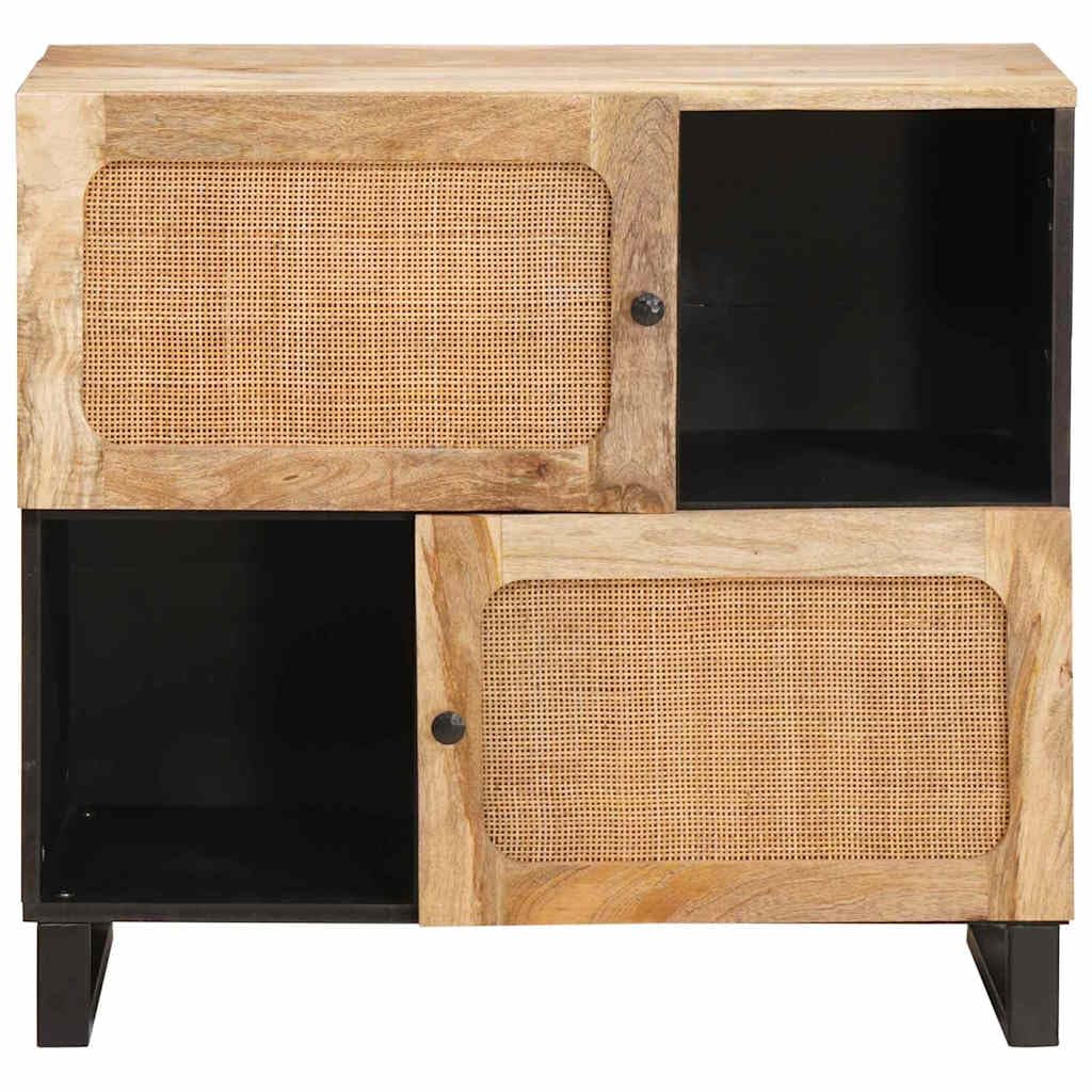 Sideboard aus massivem Mango-Holz Braun 80 x 33 x 75 cm mit 2 Scharniertüren, vielseitiges Wohnzimmer Möbel, Stauraum für Medien, HiFi, DVD, Blu-ray, Gaming Zubehör