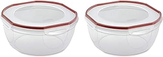 Sterilite Ultra-Seal 8.1 Qt Bowl, Large Airtight Food Storage Container, Latching Lid, Microwave and Dishwasher Safe, Clear With Red Gasket, 2-Pack