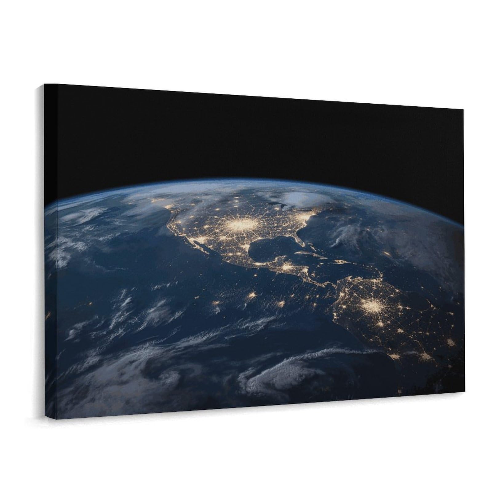 Fodpand Frame-Style Earth From The Outer Space Bathroom Wall Art Canvas Prints, Artwork For Walls For Living Room Hallway Stair Office Wall Decor, Pictures Home Decor 15.7X11.8 Inch