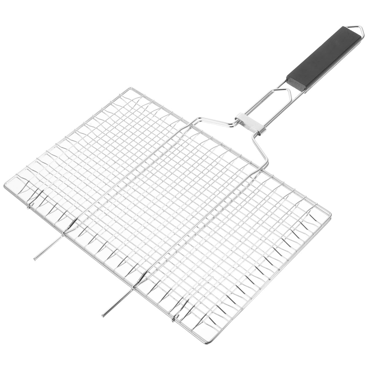 Cestello Griglia Barbecue Rettangolare in Acciaio Inox Nero | Manico in Legno, Superficie Liscia e Riscaldamento Uniforme, per Cottura Domestica e Barbecue All'aperto