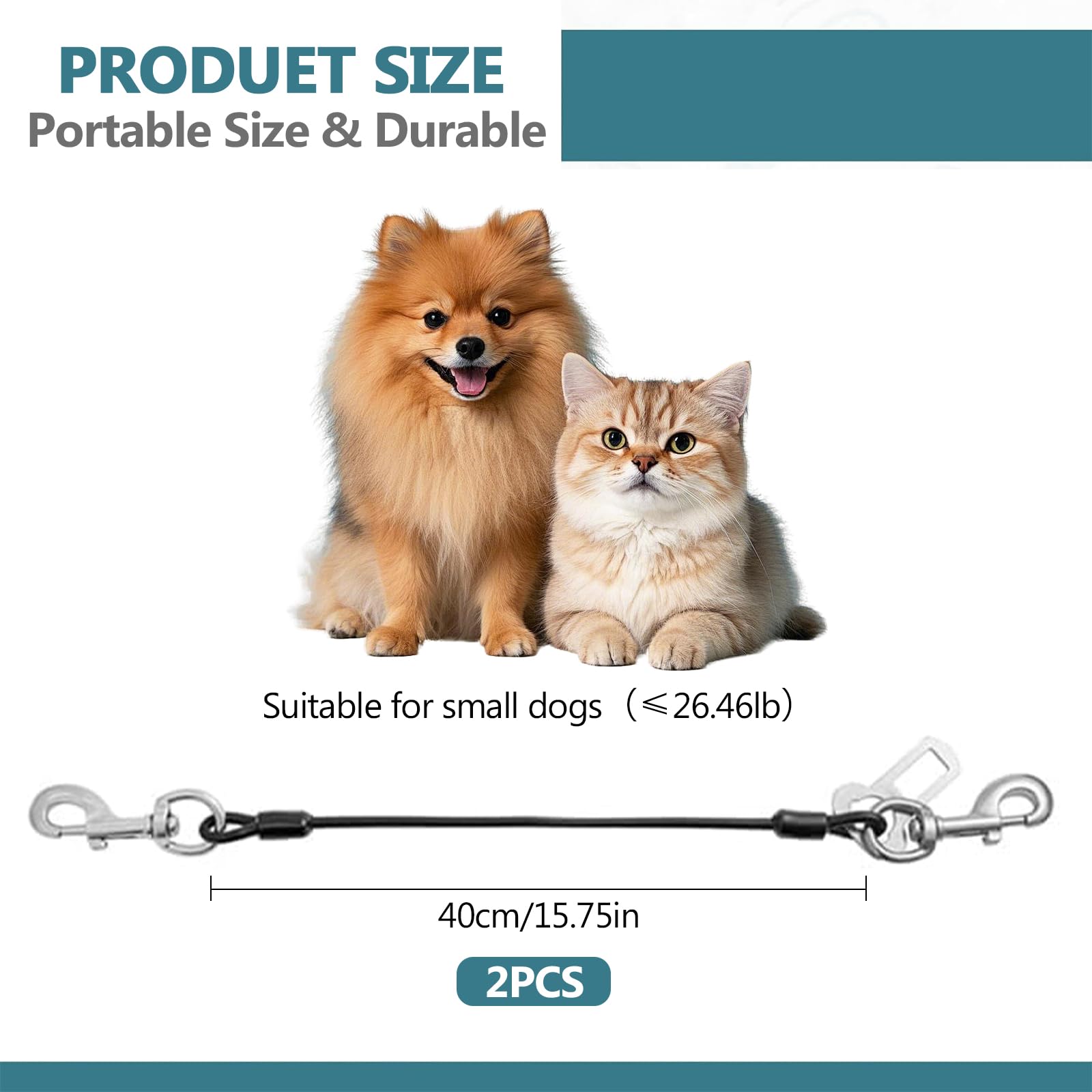 2 Pièces Ceintures de Sécurité pour Chien, Anti Morsure Laisse pour Chien, Harnais de Voiture, Cordes D'extension de Laisse avec Crochet Pivotant à 360 Degrés, Résistant à la Mastication