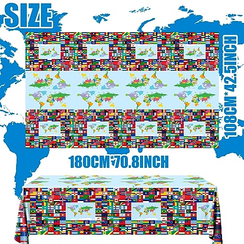 Image of CMUSKO International Flag Table Cover, 3 Pieces World Flags Party Tablecloth, Rectangle Plastic Checkered Flag Table Coth for Soccer Sports Friend Gatherings Celebration Party Supplies, 108x180cm