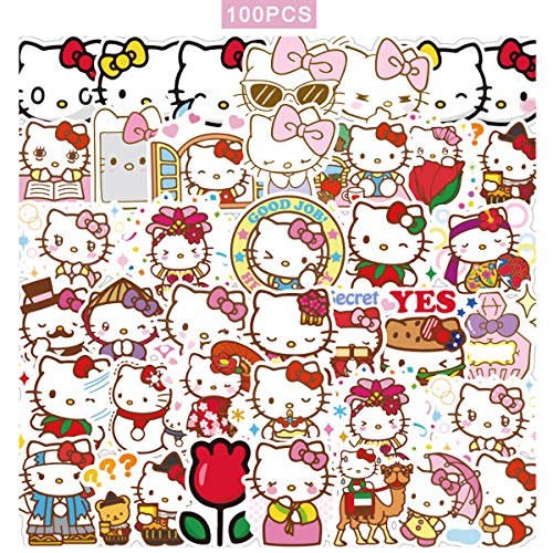 100pcs Hello Kitty Stickers Japanese Sanrio Kawaii Stickers Aesthetic Vinyl Stickers for Water Bottles Skateboard Laptop for Kids Adults Teens Waterproof Sticker Packs
