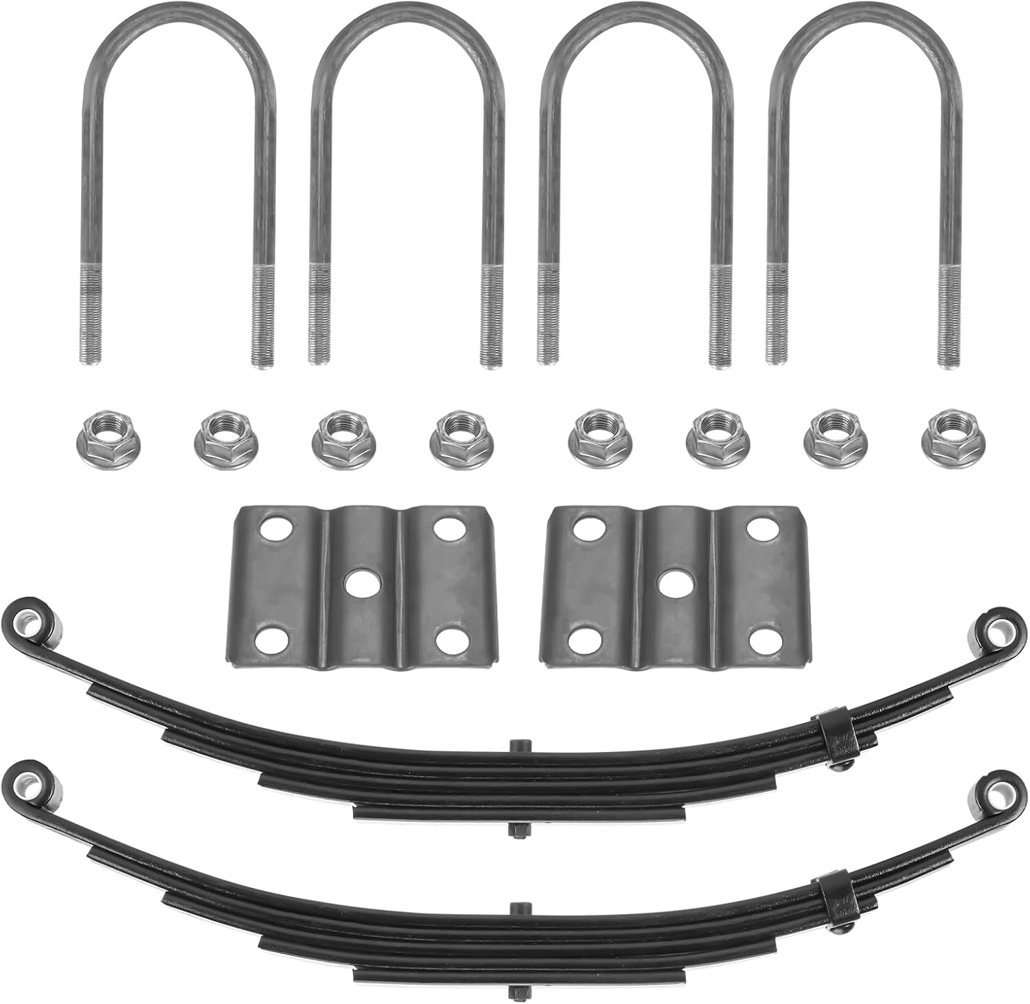 Single Trailer Leaf Spring 5 Leaf Double Eye 3000 lbs Cap for 6000 lbs Axle Suspension & U-Bolt kit 25-1/4" Length fits for SW5 - Set 2