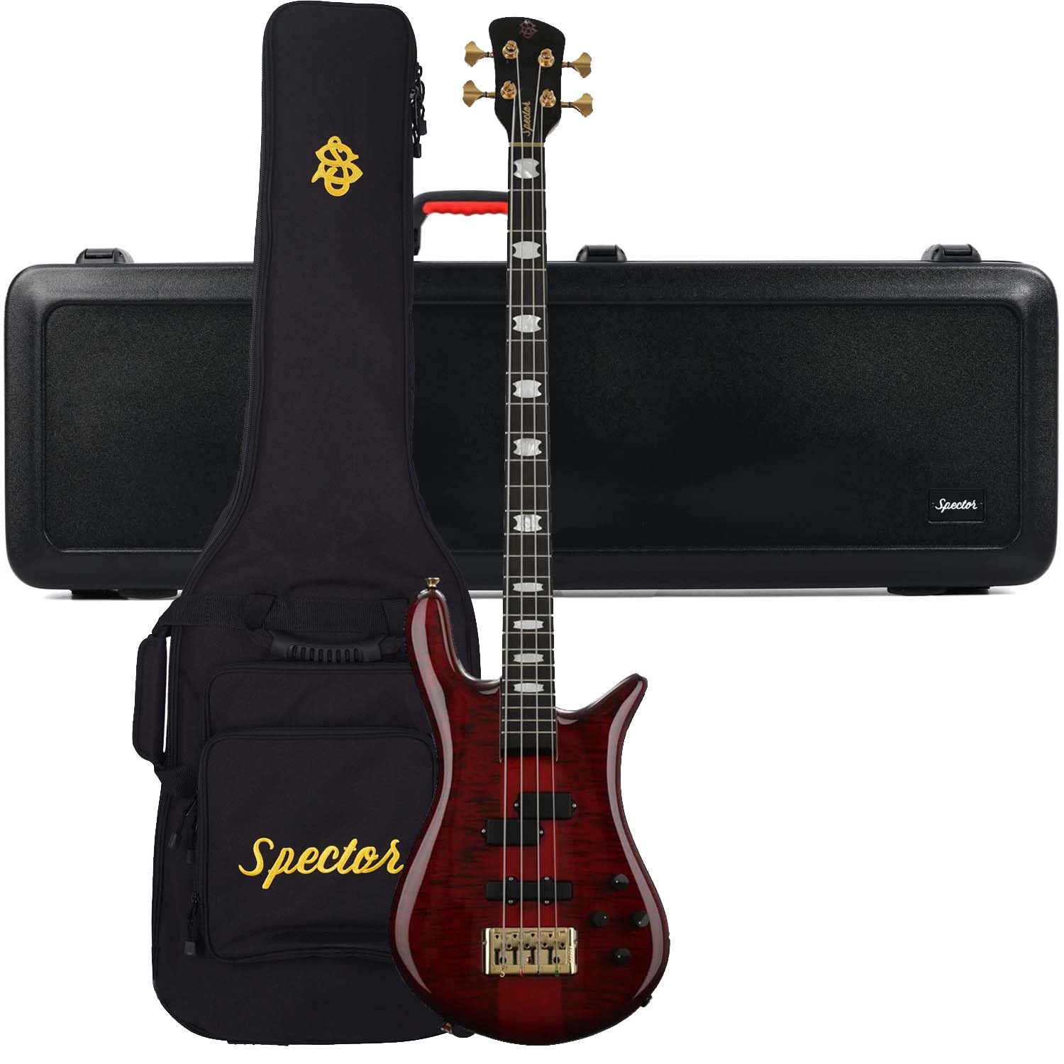 Spector Euro 4 LT Bass Guitar – Red Fade Gloss, Spector NS Molded Flight Case ATA Bundle