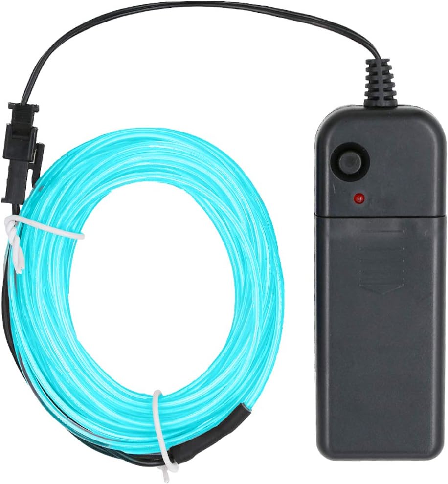 Searik EL Wire Fluorescent Green Lights 16.4ft/5m, Portable EL Wire Glowing Battery Powered Neon Rope Lights LED Strips for Halloween Decorations Party Favor Festival Car DIY Clothes Decor