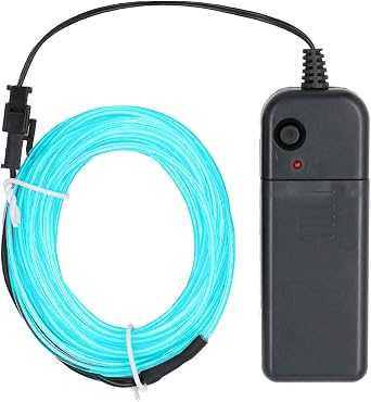 Searik LED Neon Light Ice Blue, 16.4ft/5m Portable EL Wire Glowing Rope Lights LED Strips with Battery Controller for Halloween Decorations Party Favor Festival DIY Car Clothes Decor Light Blue