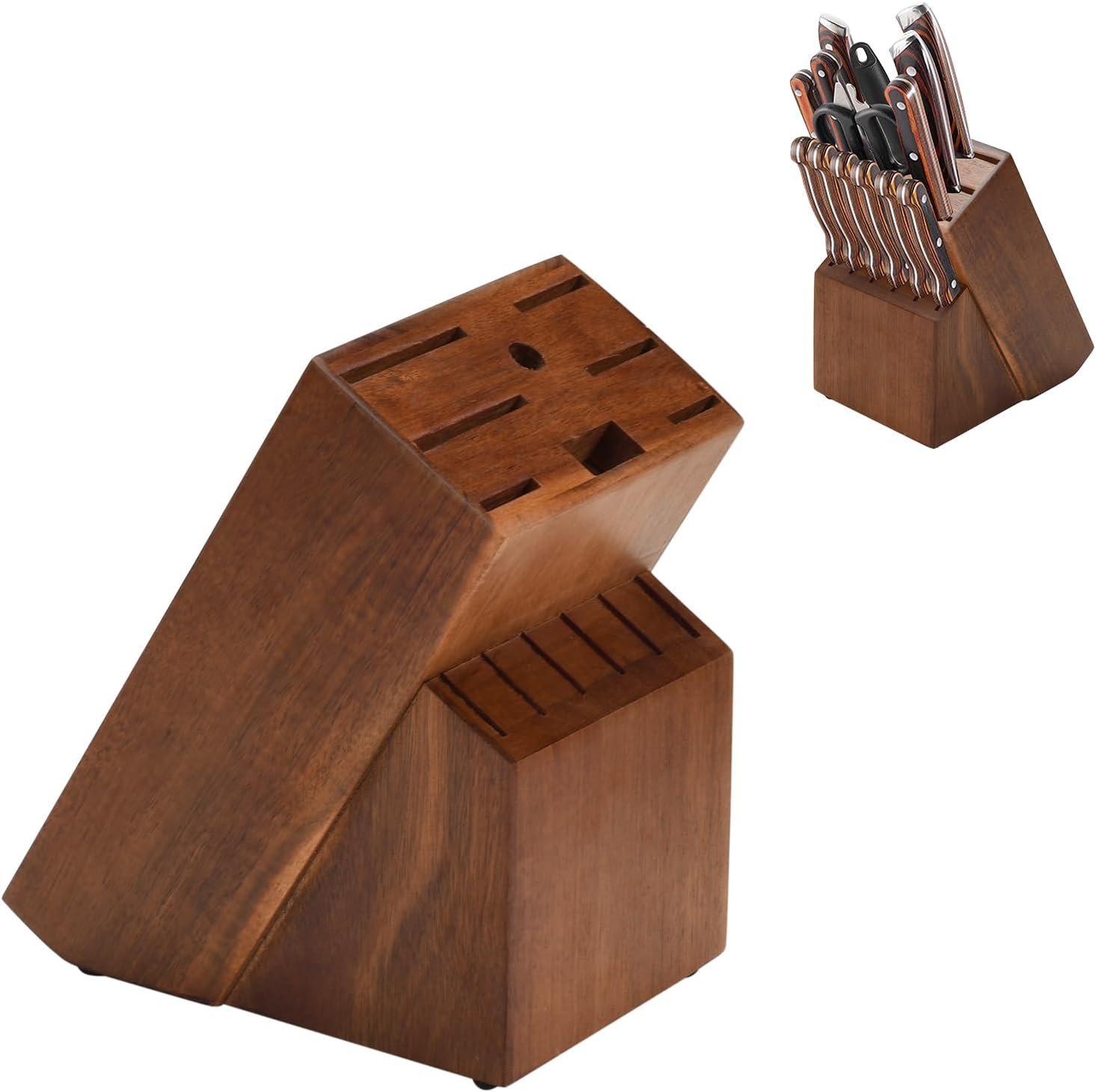 Wood Kitchen Knife Block, Universal Kitchen Knife Holder Kitchen Knife Storage Rack 14 Slots Knife Holder Brown