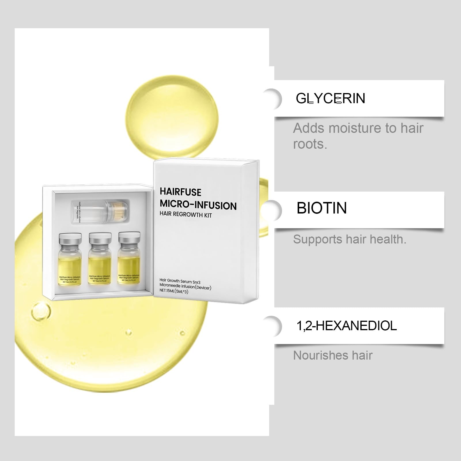 Sistema de Crecimiento del Cabello, Micro-Infusion Hair Regrowth Kit, Tecnología de Microinfusión Indolora