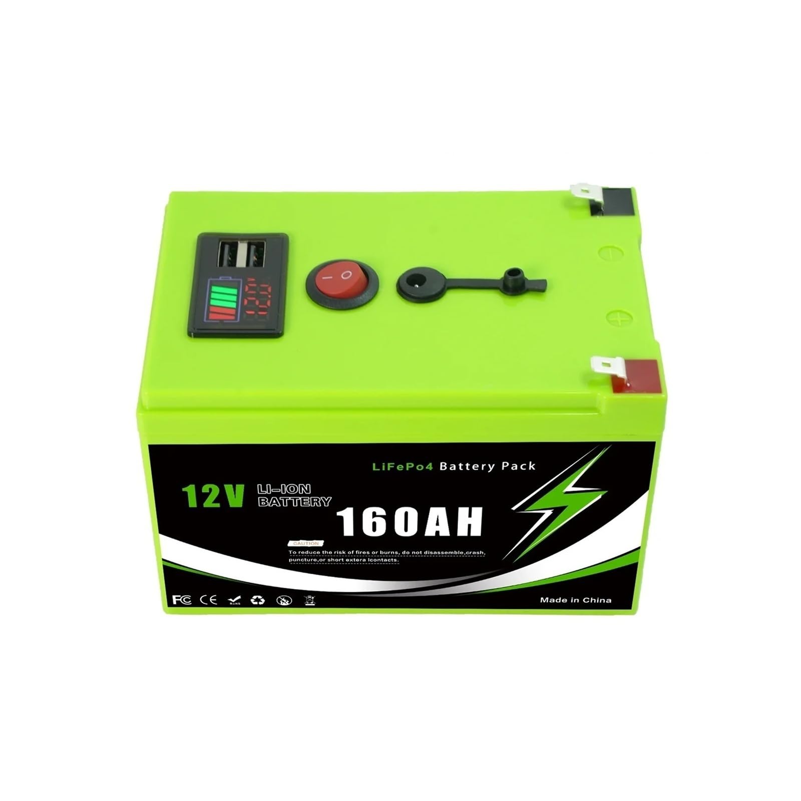 Batteria Al Litio 12 V Batteria LiFePO4 Da 200 Ah Con Smart BMS, Ideale | For l'energia solare, l'accumulo di energia domestica off-grid for camper(160A Portable Pow-Ch)