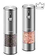 Electric Salt and Pepper Grinder Set, USB Rechargeable Automatic Pepper Mill, Large Capacity with Dual LED Light, One-Handed Operation, Slide Cover, Brushed Stainless Steel